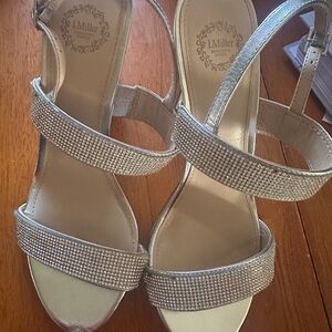 I. Miller Silver Crystal-Strap Slingback Heels Size 8.5